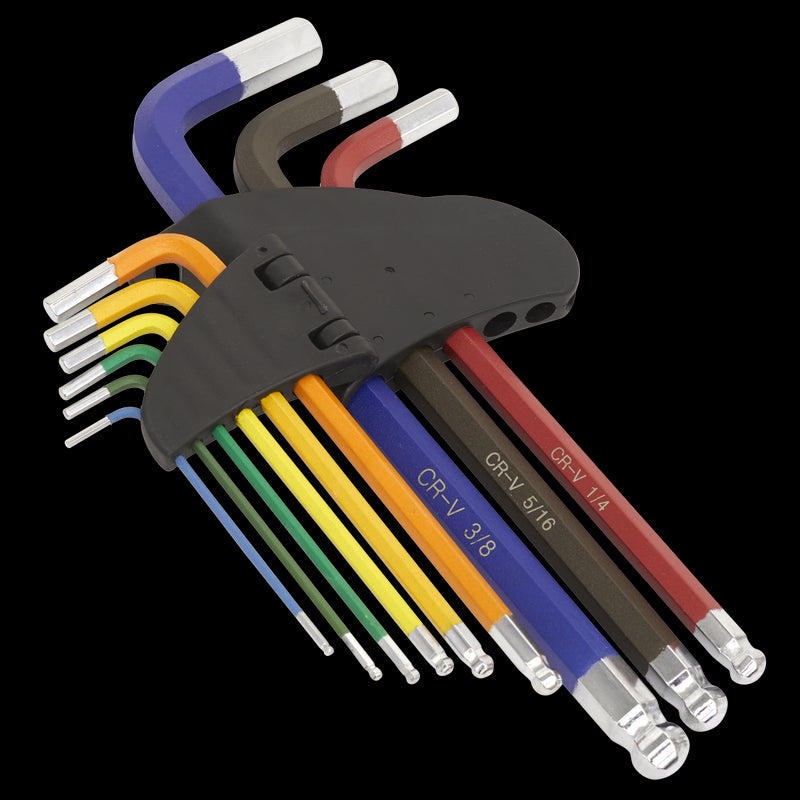 Sealey Ball-End Hex Key Set 9pc Long Colour-Coded Imperial AK7197 Sealey  - Dynamic Drive