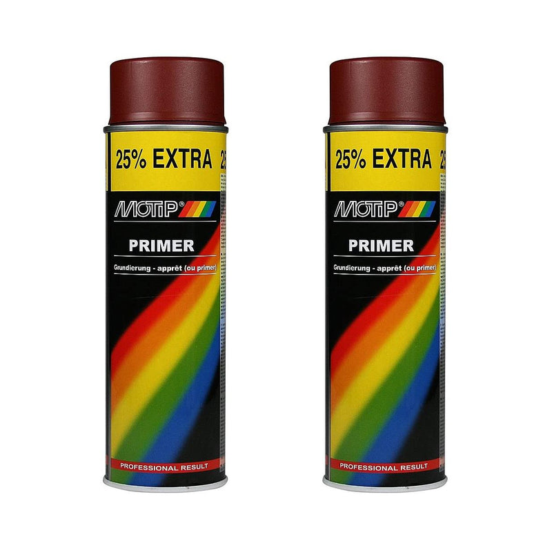 2 x Genuine Motip Red Primer Filler Spray Paint Red 500Ml Motip  - Dynamic Drive