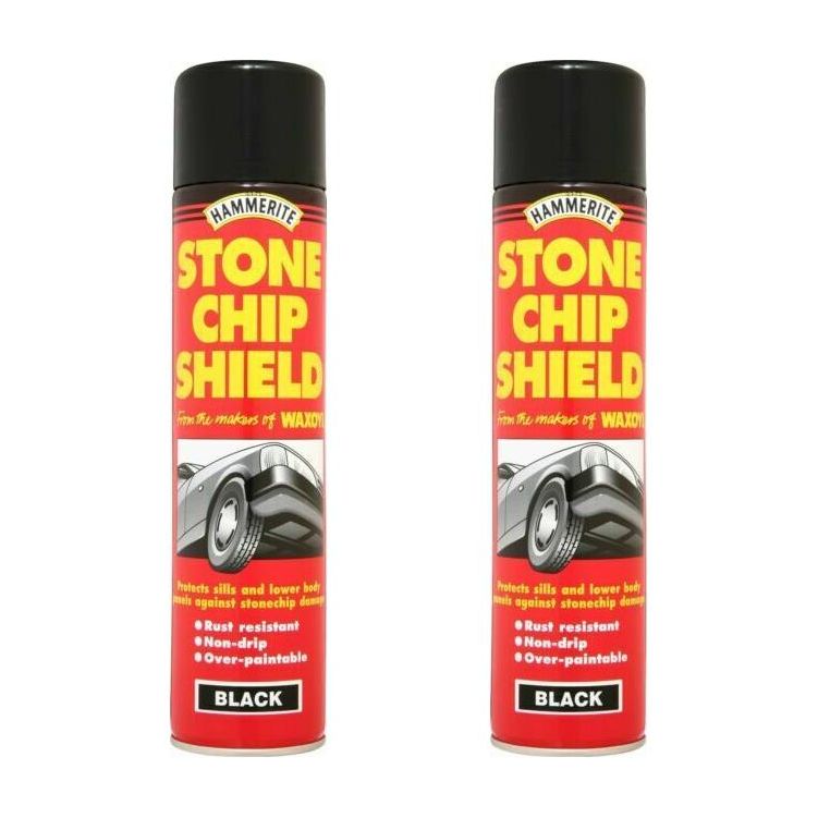 2 x Hammerite Stone Chip Car Shield Aerosol Spray Protector 600ml Black Hammerite - Dynamic Drive