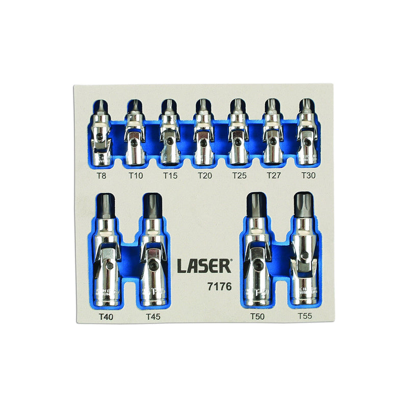Laser Tamperproof U/J Star Socket Bit Set 1/4"D, 3/8"D 11pc 7176 Laser - Dynamic Drive