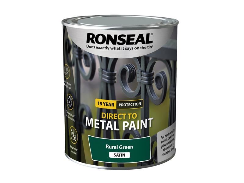 Ronseal Direct to Metal Paint Rural Green Satin 750ml Ronseal - Dynamic Drive