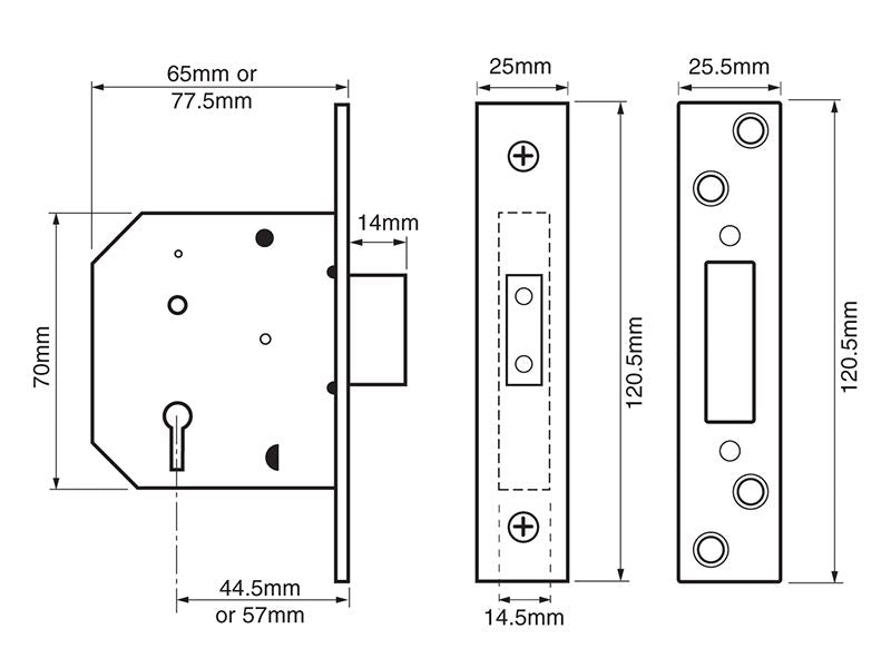 Union 2101 5 Lever Mortice Deadlock Satin Brass Finish 65mm 2.5in Box UNION - Dynamic Drive
