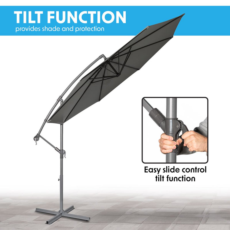 Dellonda Banana Parasol with Cover 3m - Grey DG264 Dellonda - Dynamic Drive
