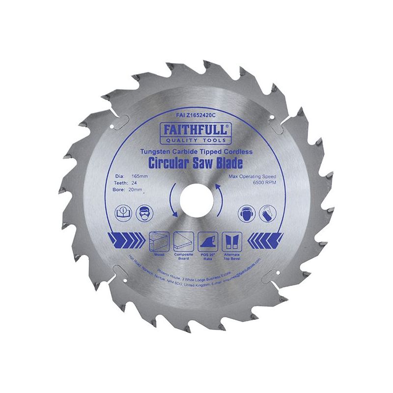 Faithfull TCT Cordless Trimsaw Blade 165 x 20mm x 24T POS Faithfull - Dynamic Drive