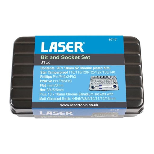 Laser Socket and Bit Set 1/4"D 31pc 6717 Laser - Dynamic Drive