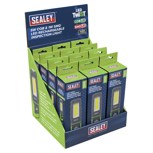 Sealey LED Twist Rechargeable Inspection Light, Green - Box of 12 LED601GDB Sealey - Dynamic Drive