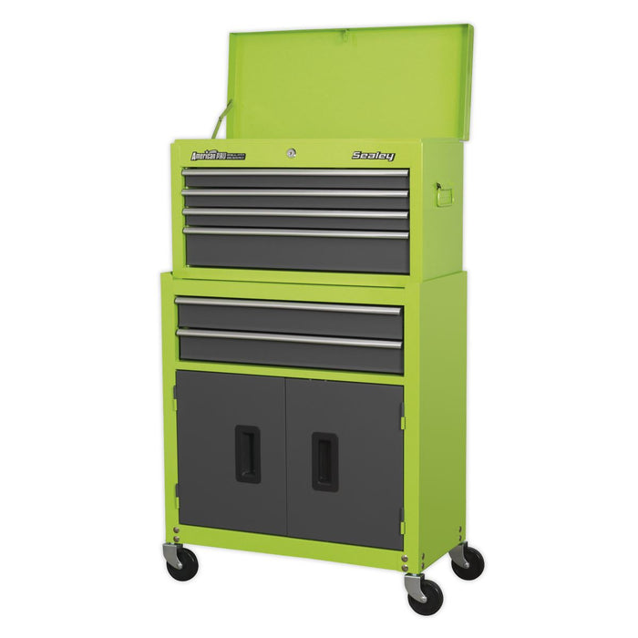 Sealey Topchest & Rollcab Combo 6 Drawer- Hi-Vis Green/Grey AP2200BBHV Sealey  - Dynamic Drive