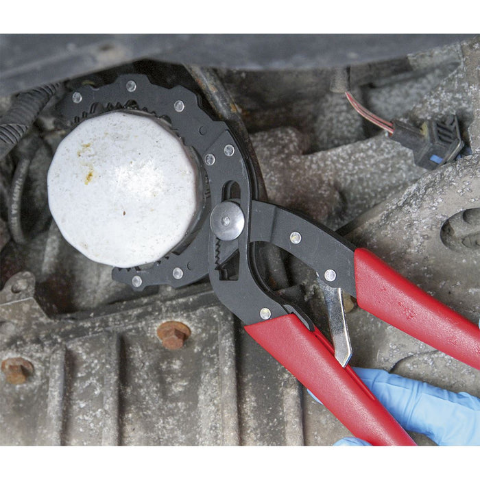 Sealey Auto-Adjusting Oil Filter Pliers Serrated Jaws Sealey  - Dynamic Drive