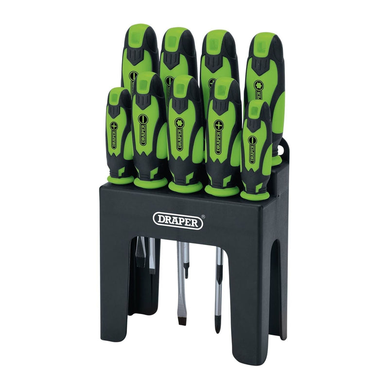 Draper Soft Grip Screwdriver Set, Green (9 Piece) 16223 Draper - Dynamic Drive