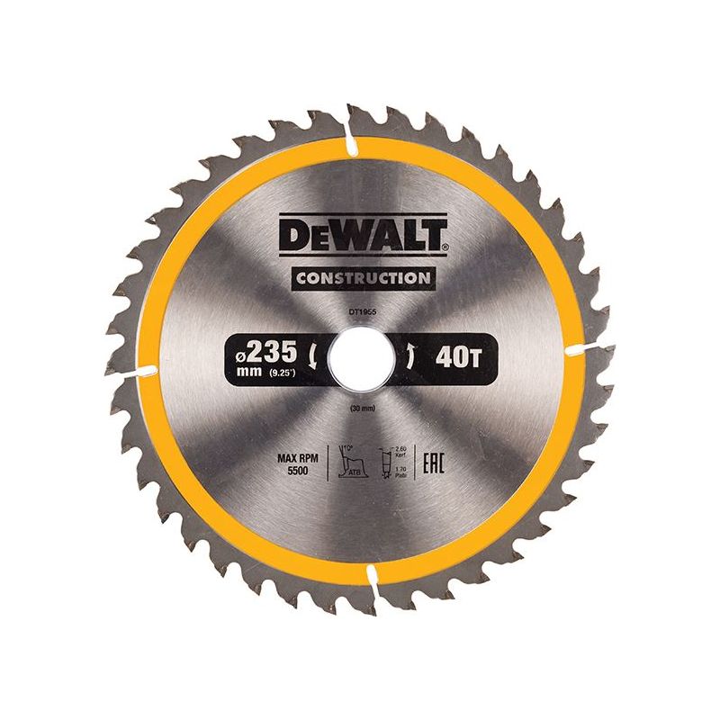 Dewalt Power Tools Portable Construction Circular Saw Blade 235 x 30mm x 40T DeWALT Power Tools - Dynamic Drive
