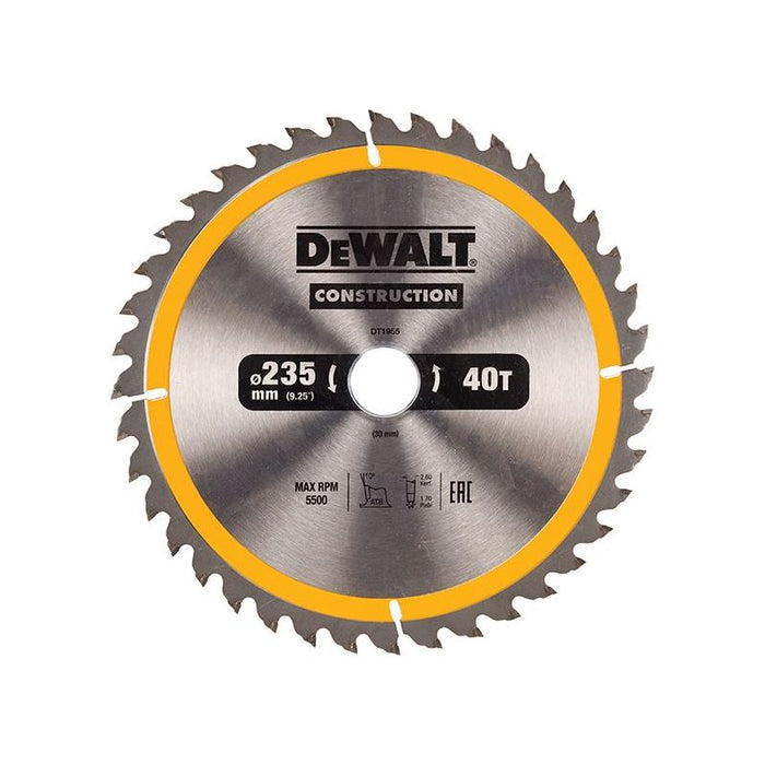 Dewalt Power Tools Portable Construction Circular Saw Blade 235 x 30mm x 40T DeWALT Power Tools - Dynamic Drive