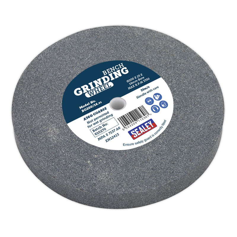 Sealey Grinding Stone200 x 25mm16mm Bore A36Q Coarse BG200/16 Sealey - Dynamic Drive