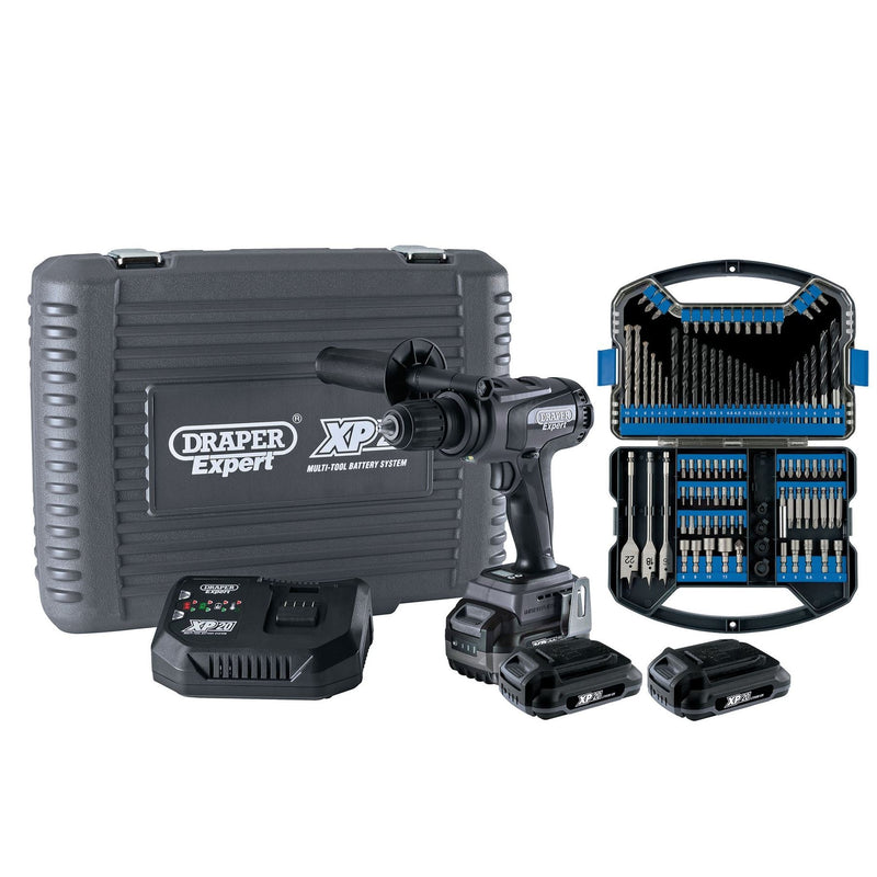 Draper XP20 Brushless Combi Drill 135Nm + 3x 2Ah Batteries and Fast Charger + Dr Draper - Dynamic Drive