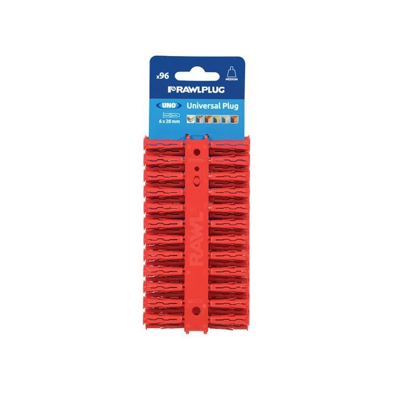 Rawlplug Red UNO® Plugs 6 x 28mm (Card 96) Rawlplug - Dynamic Drive