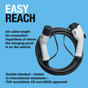 Ring Automotive RCC11605 EV charging cable Type 1 16A 5m Ring Automotive - Dynamic Drive