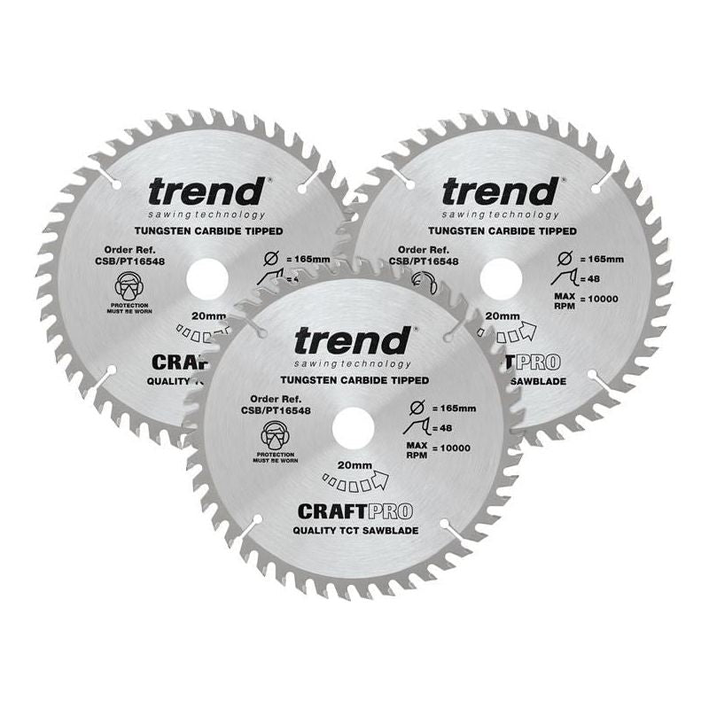 Trend CraftPro Panel Trim Saw Blade 165 x 20mm x 48T (Pack 3) Trend - Dynamic Drive