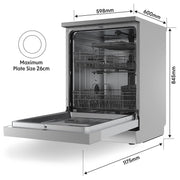 Baridi Regular Sized Freestanding Dishwasher 60cm Wide 14 Place Settings Silver Baridi - Dynamic Drive