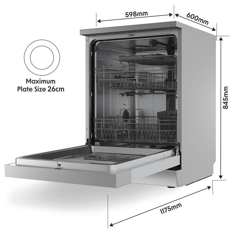 Baridi Regular Sized Freestanding Dishwasher 60cm Wide 14 Place Settings Silver Baridi - Dynamic Drive