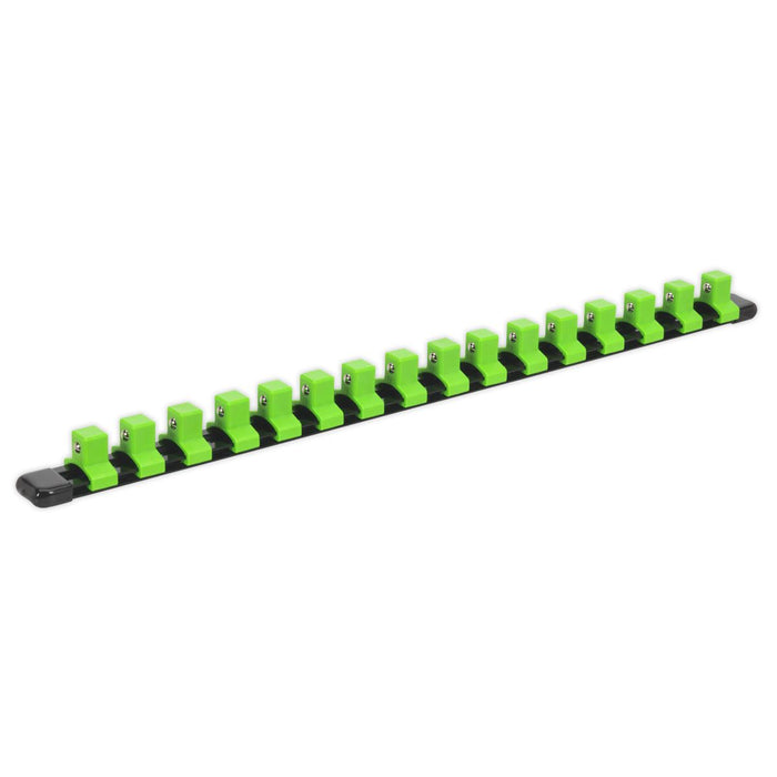 Sealey Socket Retaining Rail with 16 Clips 1/2"Sq Dr - Hi-Vis Green AK27054HV Sealey  - Dynamic Drive