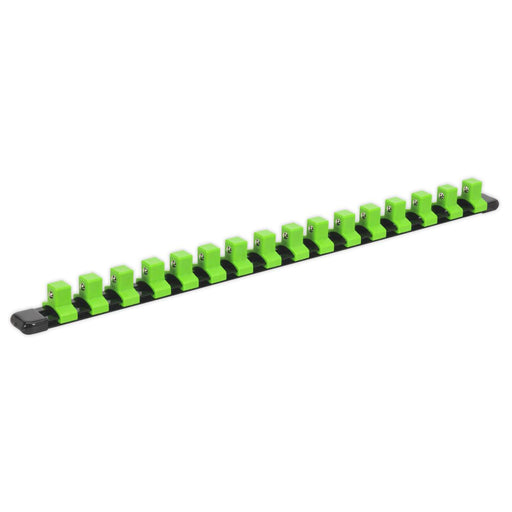 Sealey Socket Retaining Rail with 16 Clips 1/2"Sq Drive Hi-Vis Green AK27054HV Sealey - Dynamic Drive