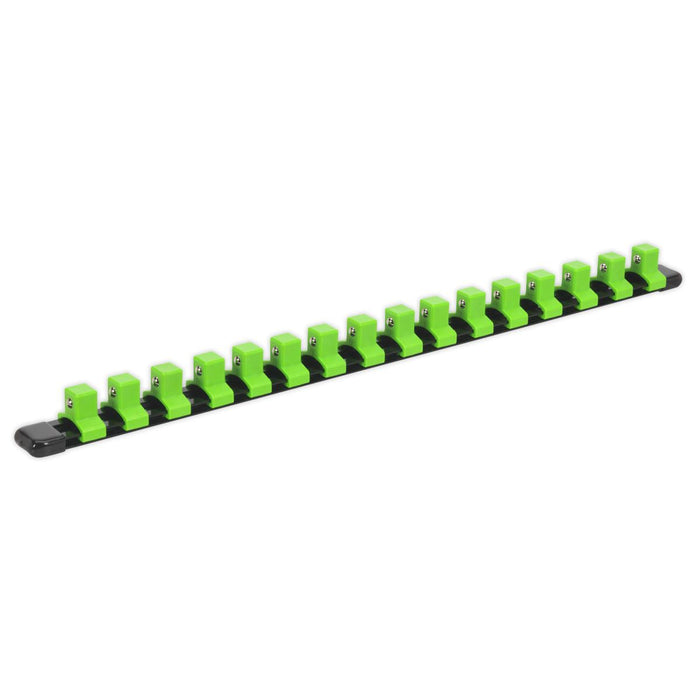 Sealey Socket Retaining Rail with 16 Clips 1/2"Sq Drive Hi-Vis Green AK27054HV Sealey - Dynamic Drive