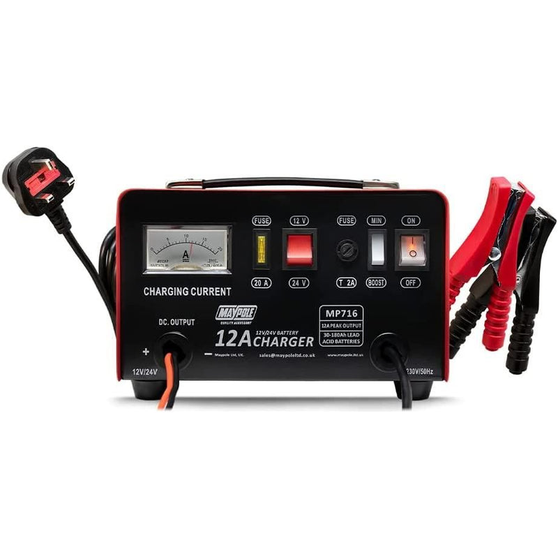 New Maypole MP716 12A Metal Battery Charger 12/24V Fast/Boost Mode Robust Steel Maypole  - Dynamic Drive