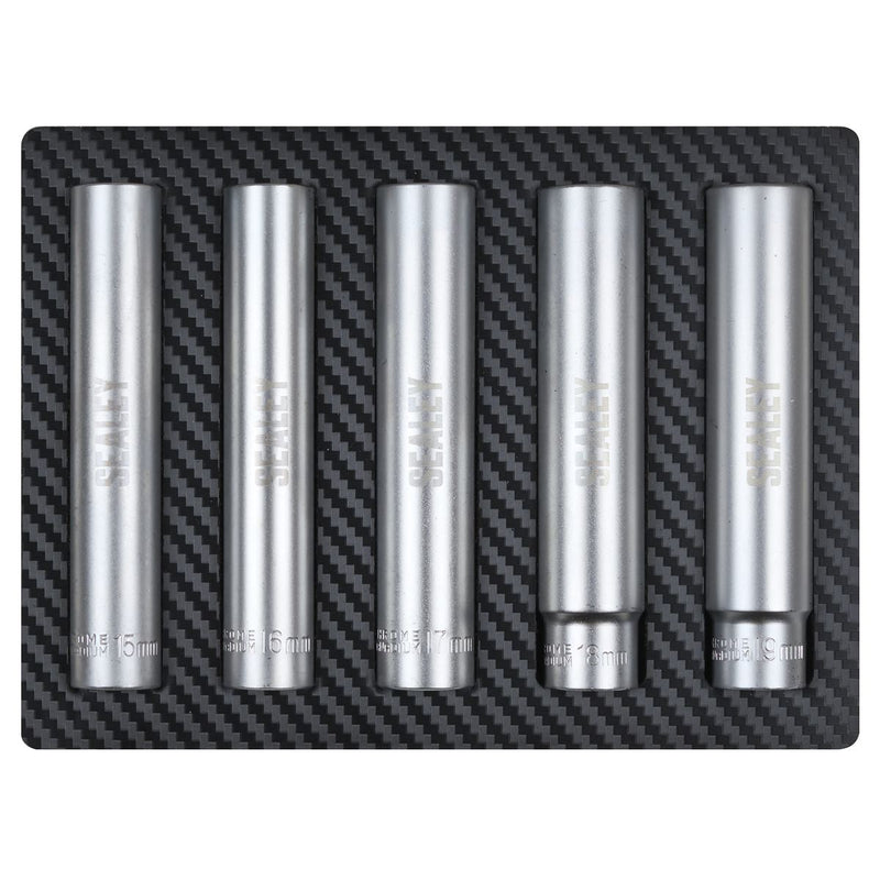 Sealey Extra-Deep Socket Set 3/8"Sq Drive 15, 16, 17, 18 & 19mm 5pc SX1519 Sealey - Dynamic Drive