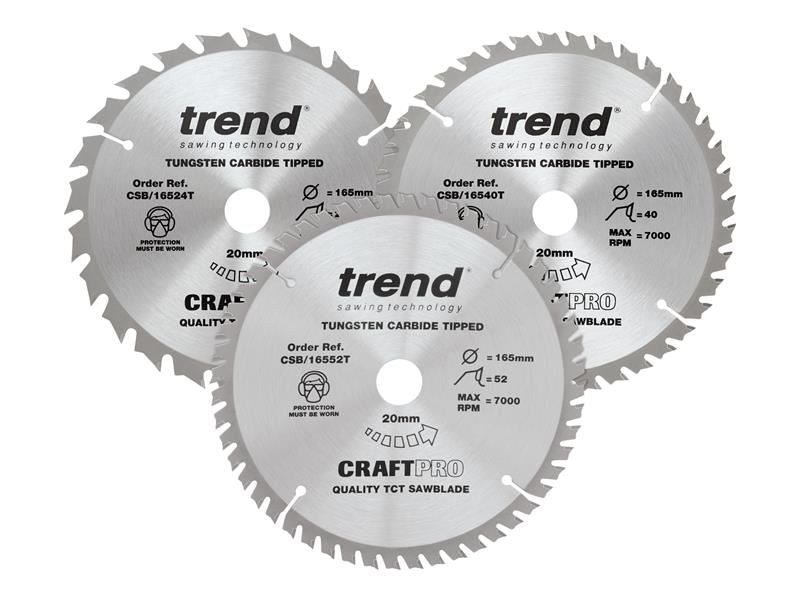 Trend CraftPro Cordless Saw Blade 165 x 20mm x 24T/40T/52T (Pack 3) Trend - Dynamic Drive
