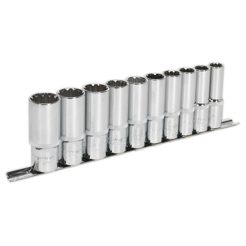 Sealey Premier 10pc 1/2" Total Drive Socket Set 13-24mm Hex Spline Trx-Star Sealey  - Dynamic Drive