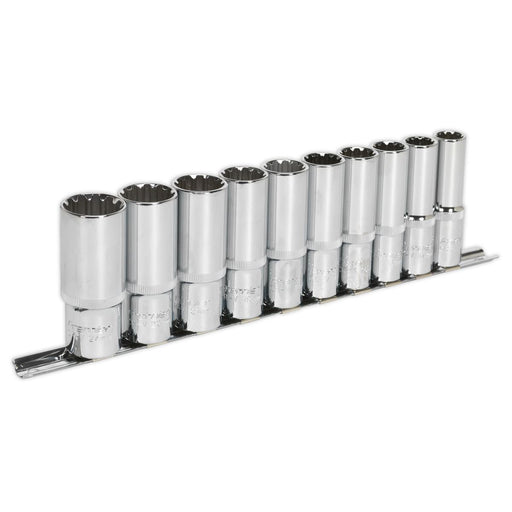 Sealey Premier 10pc 1/2" Total Drive Socket Set 13-24mm Hex Spline Trx-Star Sealey  - Dynamic Drive