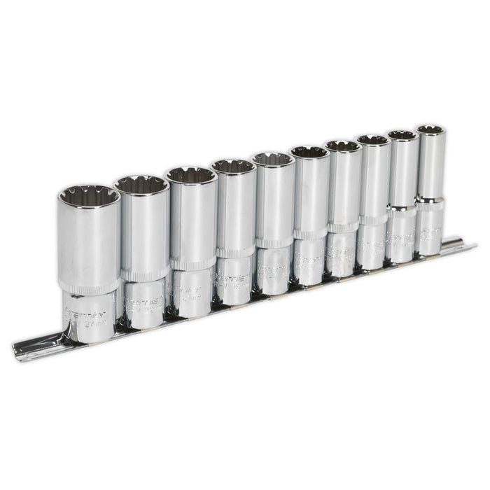 Sealey Premier 10pc 1/2" Total Drive Socket Set 13-24mm Hex Spline Trx-Star Sealey  - Dynamic Drive