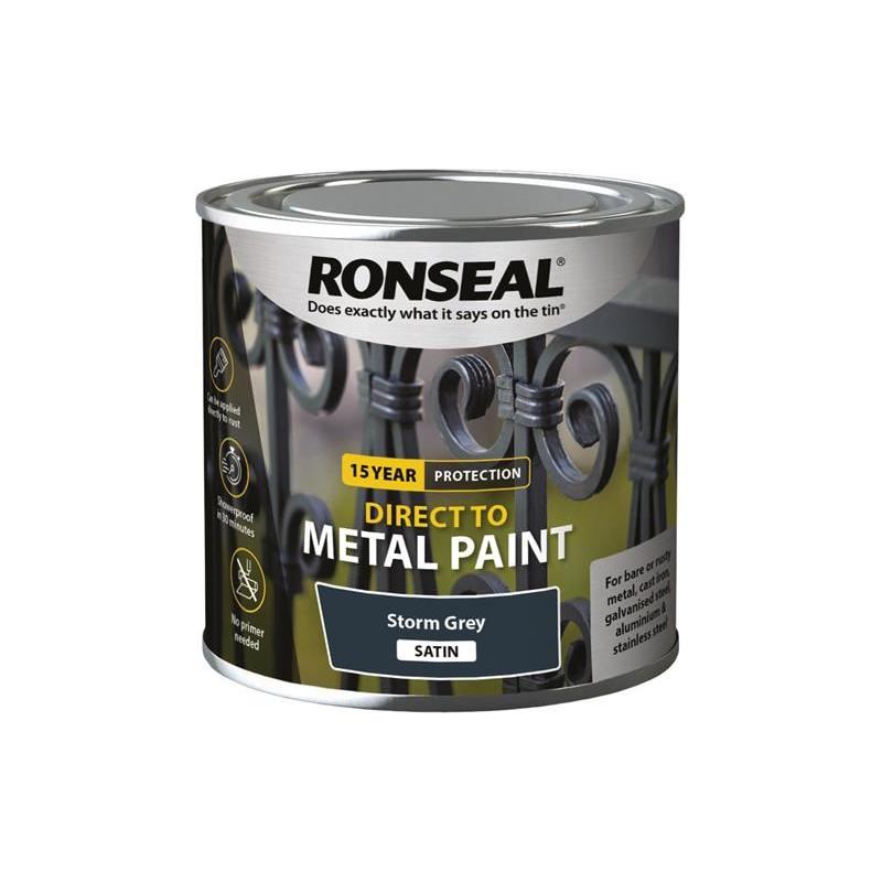 Ronseal Direct to Metal Paint Storm Grey Satin 250ml Ronseal - Dynamic Drive