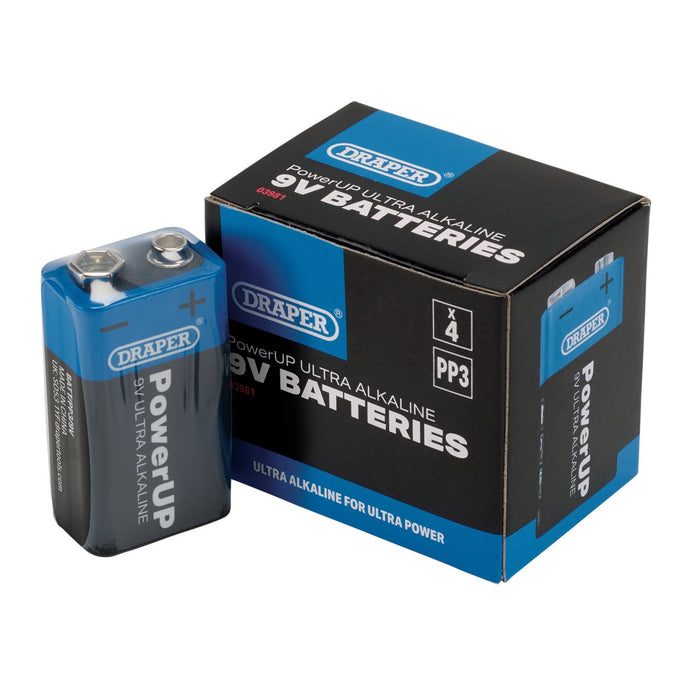 Draper PowerUP Ultra Alkaline 9V Batteries (Pack of 4) 03981 Draper - Dynamic Drive