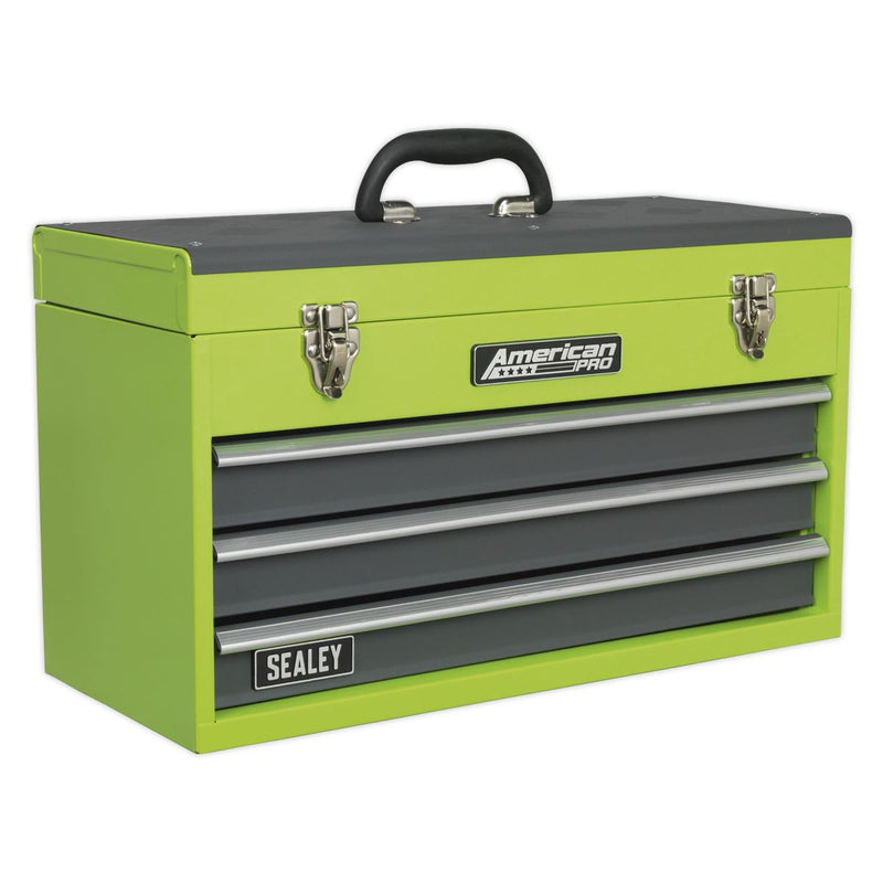 Sealey Tool Chest 3 Drawer Portable with Ball-Bearing Slides Hi-Vis Green/Grey Sealey - Dynamic Drive