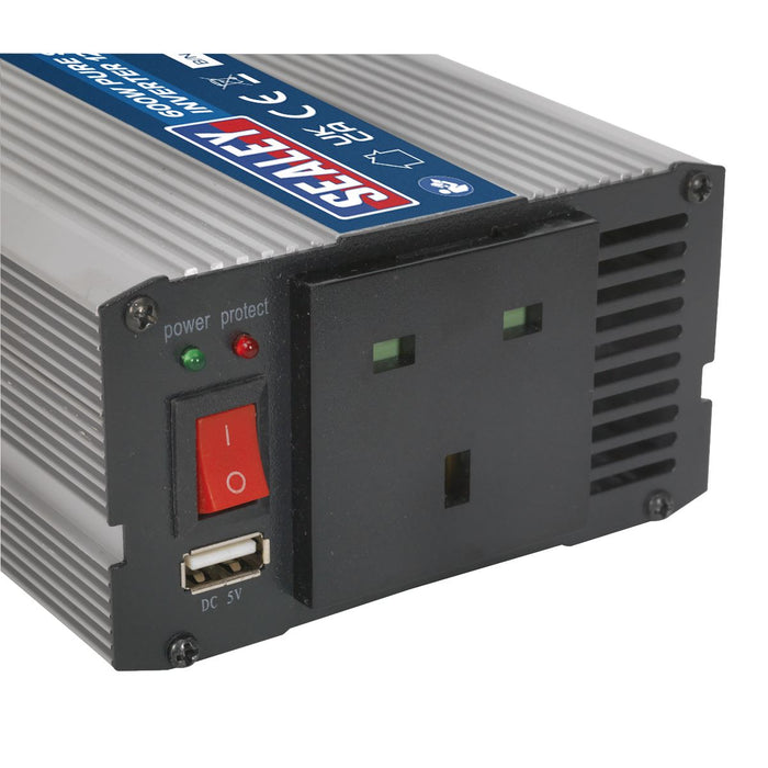 Sealey Power Inverter Pure Sine Wave 600W 12V DC 230V ~ 50Hz PSI600 Sealey - Dynamic Drive