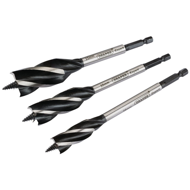 Draper 4 Fluted Auger Bit Set, 165mm (3 Piece) 54634 Draper - Dynamic Drive
