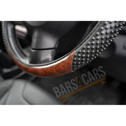 Car Steering Wheel Cover Grip Glove Black & Wood Look Effect Universal Fit Simply  - Dynamic Drive