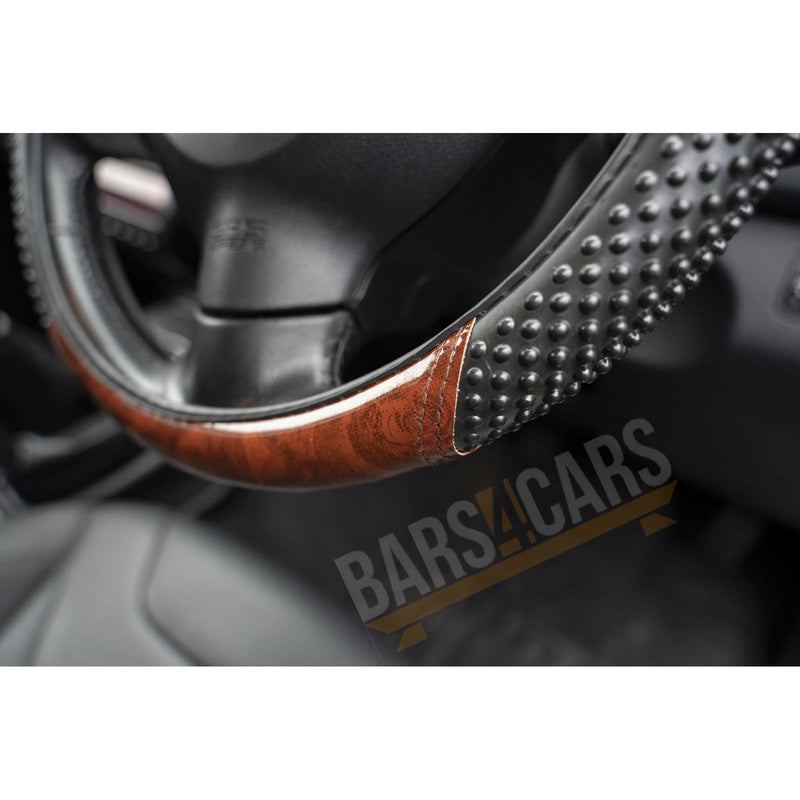 Car Steering Wheel Cover Grip Glove Black & Wood Look Effect Universal Fit Simply  - Dynamic Drive