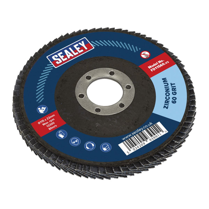 Sealey Flap Disc Zirconium115mm22mm Bore 60Grit FD11560 Sealey - Dynamic Drive