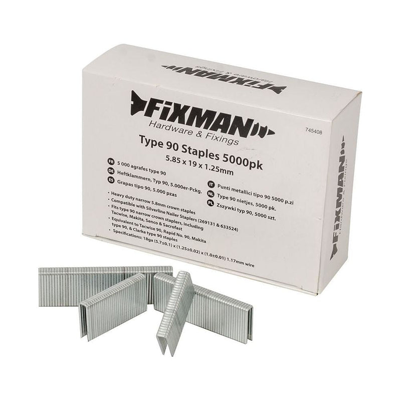 Fixman Type 90 Staples 5000pk 5.80 x 19 x 1.25mm Fixman - Dynamic Drive