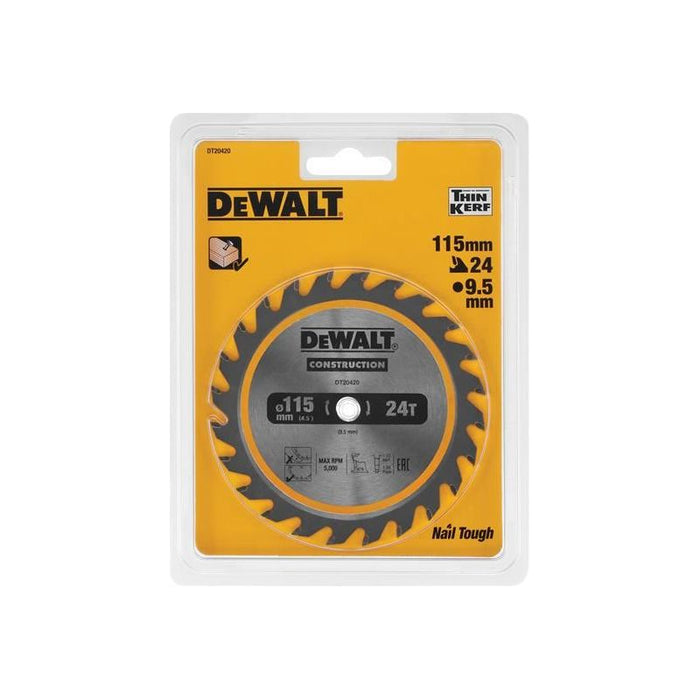 Dewalt Power Tools DT20420 TCT Construction Circular Saw Blade 115 x 9.5mm x 24T DeWALT Power Tools - Dynamic Drive