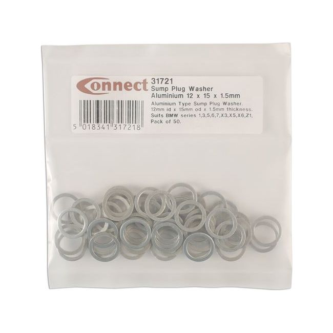 Connect Sump Plug Washer, Aluminium 12 x 15 x 1.5mm 50pc 31721 Tool Connection - Dynamic Drive