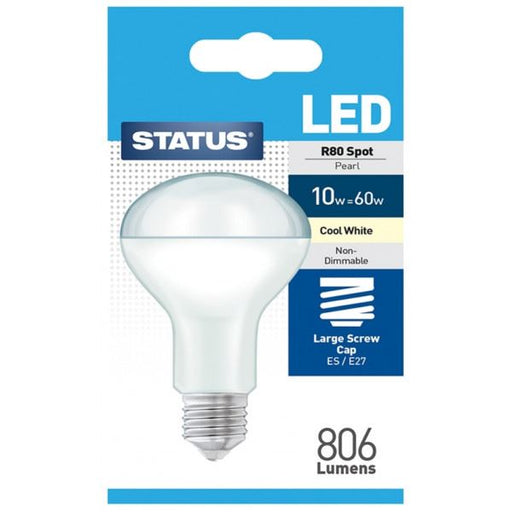 Status LED Edison Screw R80 Spot Bulb - Cool White - 10W/806 Lumen Status  - Dynamic Drive