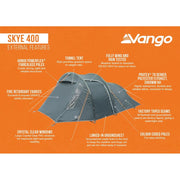 Vango Skye 400 Tent 4 Man Trekking Backpacking Tunnel Tent Vango - Dynamic Drive