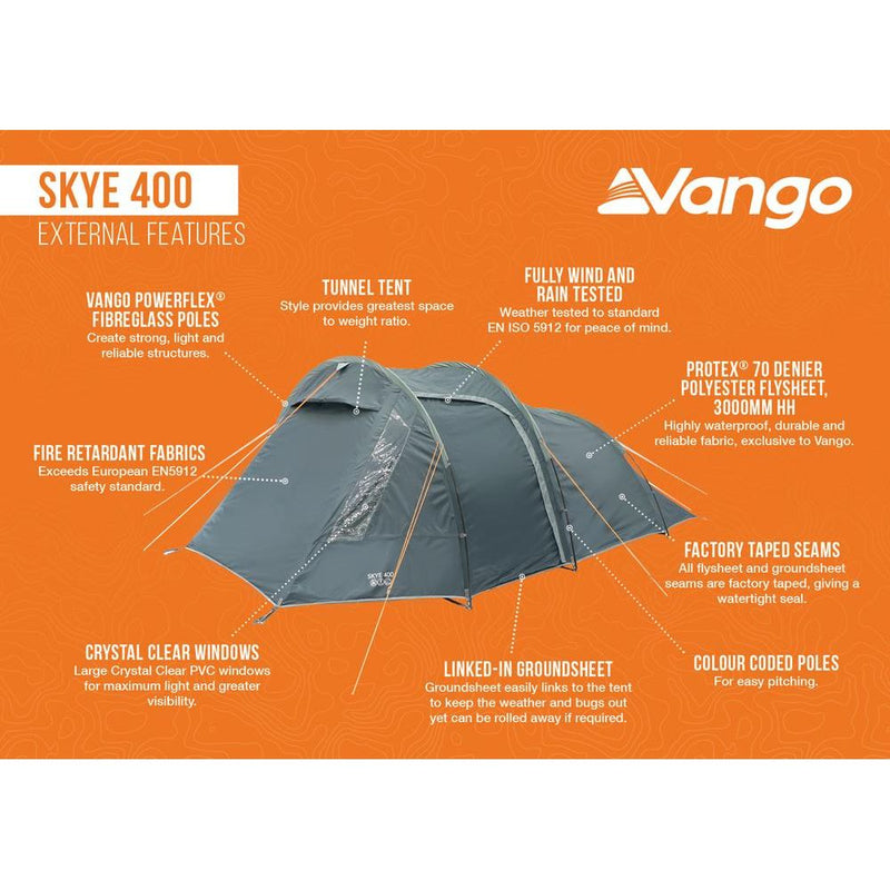 Vango Skye 400 Tent 4 Man Trekking Backpacking Tunnel Tent Vango - Dynamic Drive