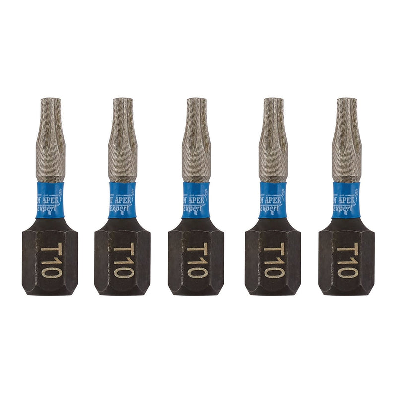 Draper Expert TX-STAR Impact Screwdriver Bits, T10 x 25mm, 1/4" Hex (Pack of 5) Draper - Dynamic Drive