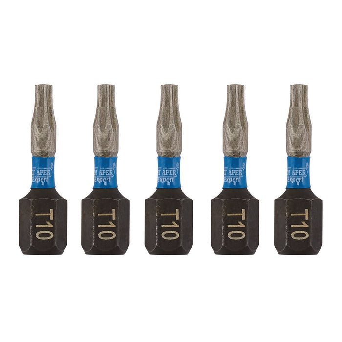 Draper Expert TX-STAR Impact Screwdriver Bits, T10 x 25mm, 1/4" Hex (Pack of 5) Draper - Dynamic Drive