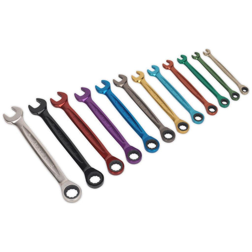 Sealey Combination Ratchet Spanner Set 12pc Multi-Coloured Metric Sealey - Dynamic Drive