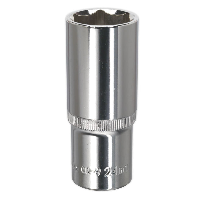 Sealey WallDrive Socket 24mm Deep 1/2"Sq Drive Fully Polished SP1224D Sealey - Dynamic Drive