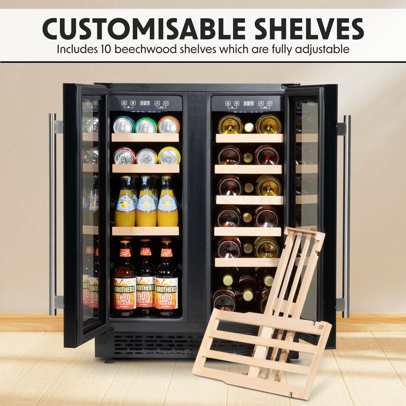 Baridi 40 Bottle/120 Can Freestanding Dual Zone Wine Fridge & Cooler 60cm Baridi - Dynamic Drive